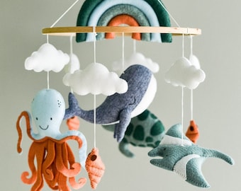 Ocean baby mobile, Whale nursery mobile, Under the sea crib mobile