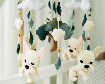 Custom puppy mobile baby, French bulldog crib mobile, Dog nursery hanging decor