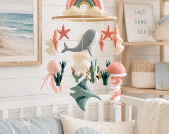 Ocean Baby Mobile, Whale Crib Mobile, Neutral Nursery Decor, Felt Baby Mobile, Baby Shower Gift, Under The Sea Mobile