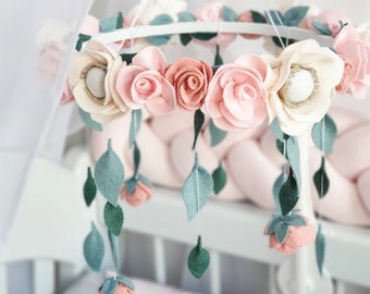 Shabby chic baby mobile Floral mobile Blush and pink boho chandelier Flower nursery decor