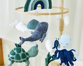 Whale Mobile - Baby Mobile Ocean - Nautical Crib Mobile - Octopus Turtle Jellyfish Custom Mobile Baby - Ocean Nursery Mobile