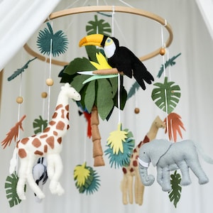 Tropical coastal baby mobile - Africa jungle animals theme mobile - Toucan giraffe zebra nursery mobile