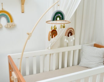 Support pour portable en bois pour bébé Support naturel pour lit de bébé Support pour lit de bébé mobile Eco avec bras en bois pour bébé