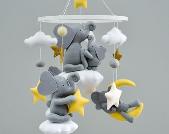 Elephant baby mobile Neutral animals nursery mobile Elephant jungle safari africa crib mobile Elephant nursery theme decor New mom gift