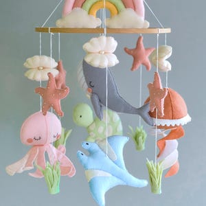 Ocean baby mobile Nautical crib mobile Underthewater nursery theme decor Sea creatures baby shower gift