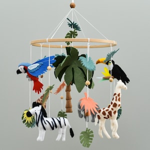 Safari nursery decor Jungle baby mobile Safari animal nursery decor Africa safari giraffe zebra Toucan exotic crib mobile image 2