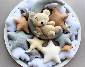 Teddy bear mobile, Teddy nursery mobile, Neutral mobile for crib, Pregnancy gift, Newborn gift, New mom gift, Custom personalized mobile