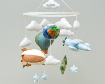 Mobile de voyage pour chambre de bébé - Mobile avion pour bébé - Déco personnalisée pour chambre de bébé - Cadeau de voyage pour baby shower
