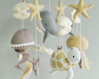 Ocean mobile - Baby mobile ocean - Nursery crib mobile neutral - Octopus Jellyfish Stingray Shell mobile - Rainbow mobile