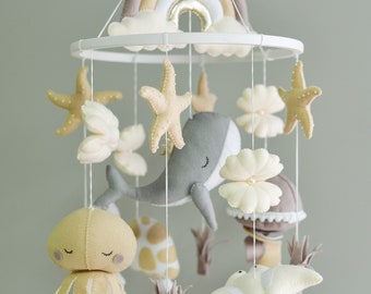 Crib mobile ocean - Ocean baby mobile - Nursery mobile neutral - Octopus Jellyfish Stingray Shell mobile - Rainbow mobile