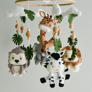 Mobile bébé safari - Mobile pour berceau girafe - Mobile pour chambre d'enfant dans la jungle - Mobile pour bébé zèbre lion éléphant