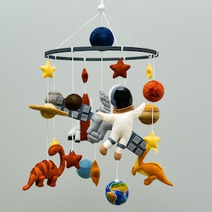 Space baby mobile - Dinosaur crib mobile - Nursery hanging decor - Dino baby shower gift