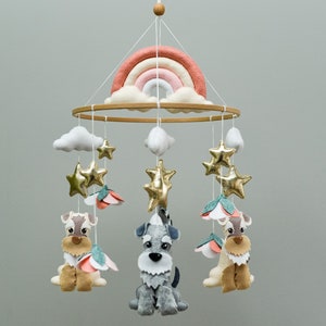 Custom puppy baby mobile - Schnauzers crib mobile - Dog nursery hanging decor