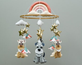 Custom puppy baby mobile - Schnauzers crib mobile - Dog nursery hanging decor