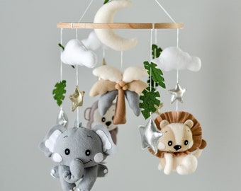 Safari baby mobile Personalized Jungle nursery decor African animals mobile Lion hanging mobile Gender neutral baby gift