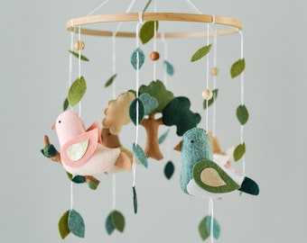 Bird mobile Woodland nursery mobile Baby girl woodland hanging mobile Baby shower gift Customize colors