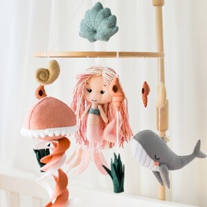 Mermaid mobile, Ocean Baby mobile girl, Ocean nursery hanging decor, Newborn gift, New mom gift, New baby gift, Crib marine sea mobile