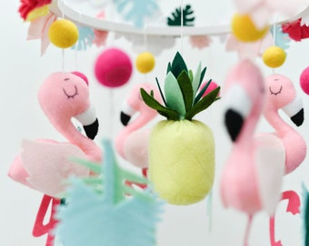 Flamingo baby mobile, Tropical mobile baby crib, Bird baby girl mobile for nursery, Pineapple nursery decor, New mom gift, Baby shower gift