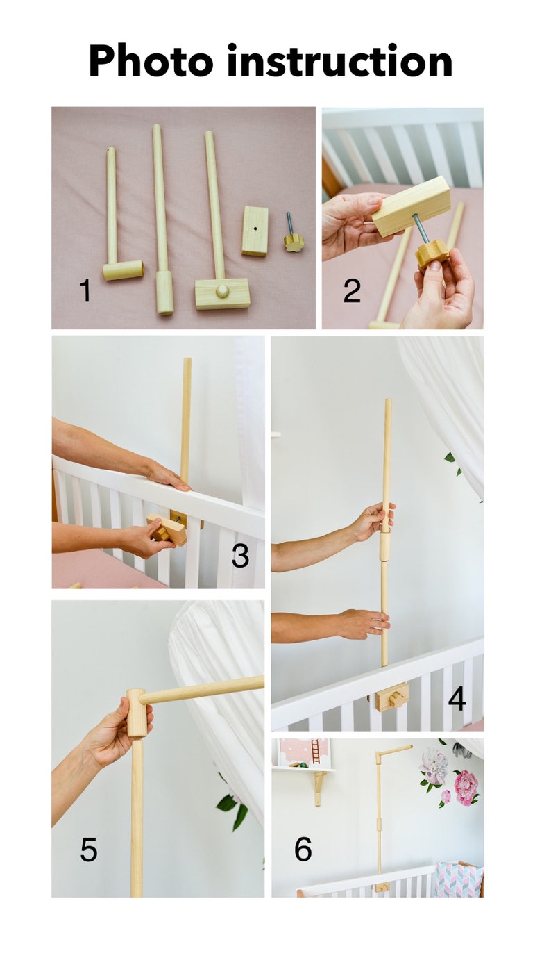 Wooden baby mobile holder Natural hanger for baby crib Nursery Etsy