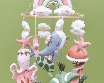Nautical baby mobile Ocean baby girl nursery decor Baby shower gift
