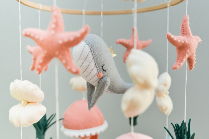 Whale mobile nursery Ocean crib mobile Baby girl mobile Octopus Jellyfish Stingray Shell mobile Rainbow mobile image 6