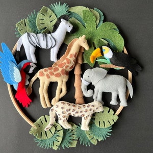 Safari nursery decor Jungle baby mobile Safari animal nursery decor Africa safari giraffe zebra Toucan exotic crib mobile Giraffe+Leopard