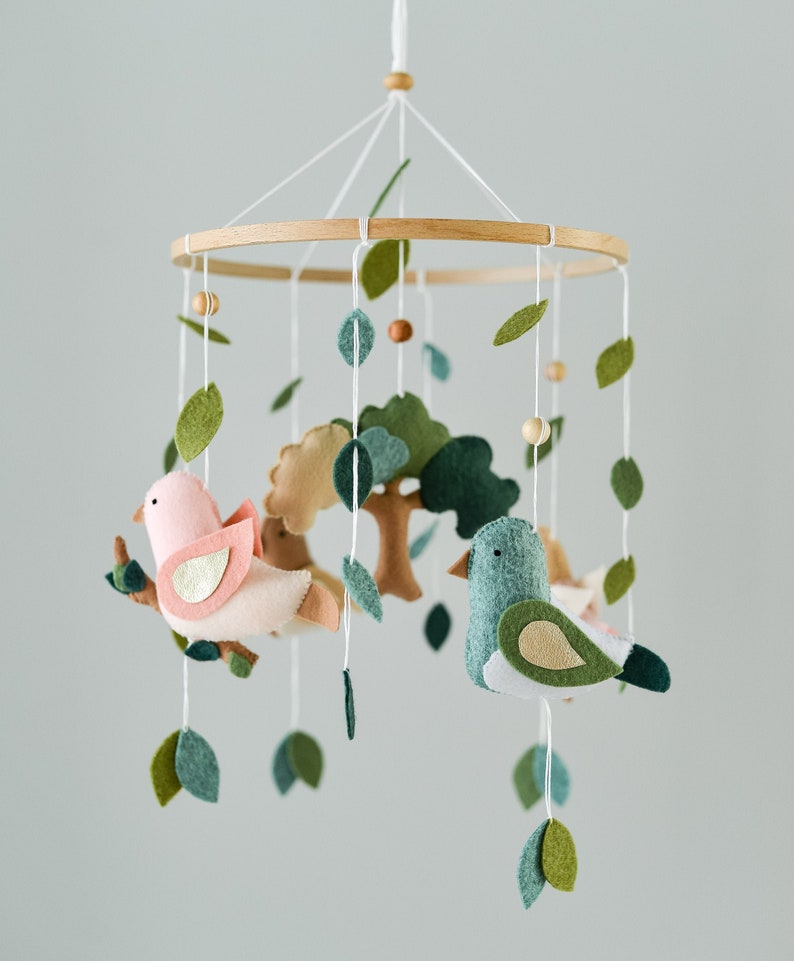 Bird nursery mobile Woodland mobile Baby girl woodland hanging Etsy