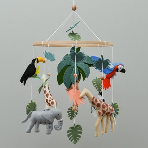 Safari nursery decor Jungle baby mobile Safari animal nursery decor Africa safari giraffe zebra Toucan exotic crib mobile image 7