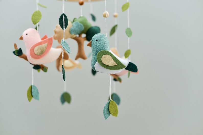Bird nursery mobile Woodland mobile Baby girl woodland hanging Etsy
