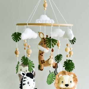 Baby mobile safari Giraffe crib mobile Jungle nursery mobile Zebra Lion Elephant baby mobile image 8