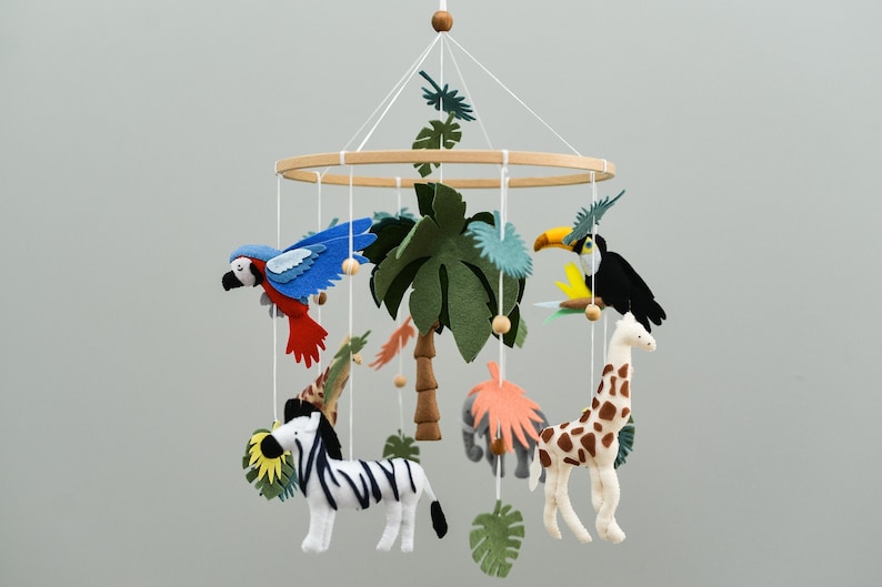 Safari nursery decor Jungle baby mobile Safari animal nursery decor Africa safari giraffe zebra Toucan exotic crib mobile image 2