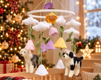 Personalized Dog Crib Mobile, Custom Felt Puppy Nursery Decor, Pet Lover Baby Room Accessories, Christmas Baby Gift, Made to Order Gift