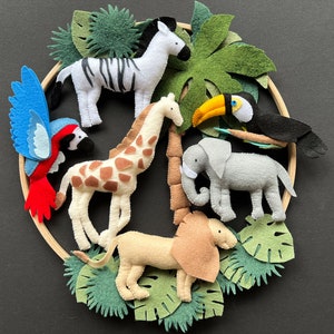 Baby mobile safari, Jungle crib hanging mobile,  Safari neutral animal nursery decor, Africa safari giraffe zebra, Toucan exotic crib mobile