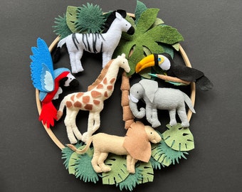 Safari nursery decor Jungle baby mobile Safari animal nursery decor Africa safari giraffe zebra Toucan exotic crib mobile