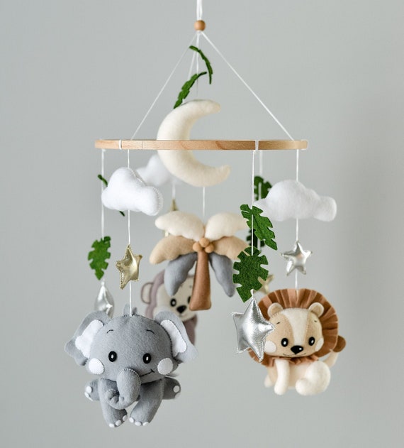 Safari Baby Mobile Personalized Jungle Nursery Decor African Animals Mobile  Lion Hanging Mobile Gender Neutral Baby Gift 