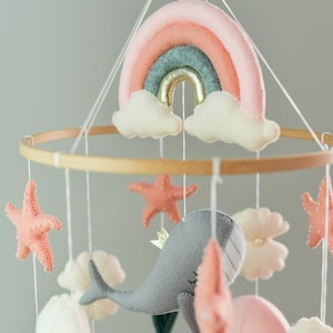 Whale mobile nursery Ocean crib mobile Baby girl mobile Octopus Jellyfish Stingray Shell mobile Rainbow mobile image 4