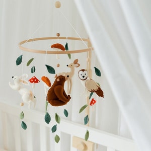 Mobile woodland Crib baby mobile neutral Fairytale woodland boho nursery mobile Mushroom mobile image 5
