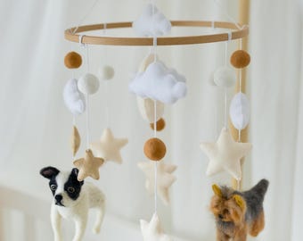 Custom dog baby mobile Pets themed nursery decor Felt handmade mobile