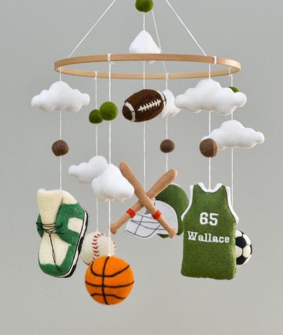 football helmet baby mobile Felt and basketball) and a soft 5 plush lion made from a sandy Baseball Baby Mobile, Crochet Sports
