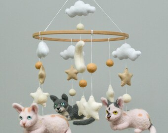Cat baby mobile Custom pets needle felted mobile