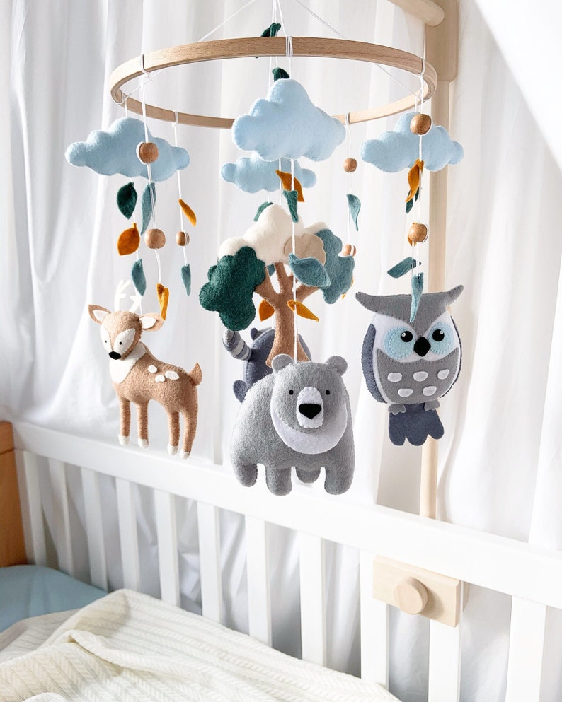 Woodland baby mobile Woodland nursery decor Boho baby mobile Crib mobile baby image 1