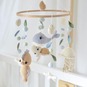 Nautical baby mobile Ocean nursery mobile Crochet baby mobile Handmade mobile Ocean nursery decor Under the sea nursery Baby shower gift