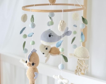 Móvil náutico para bebé Móvil para habitación infantil con temática oceánica Móvil costero para bebé Móvil hecho a mano Decoración para habitación infantil con temática oceánica Habitación infantil bajo el mar Regalo para baby shower