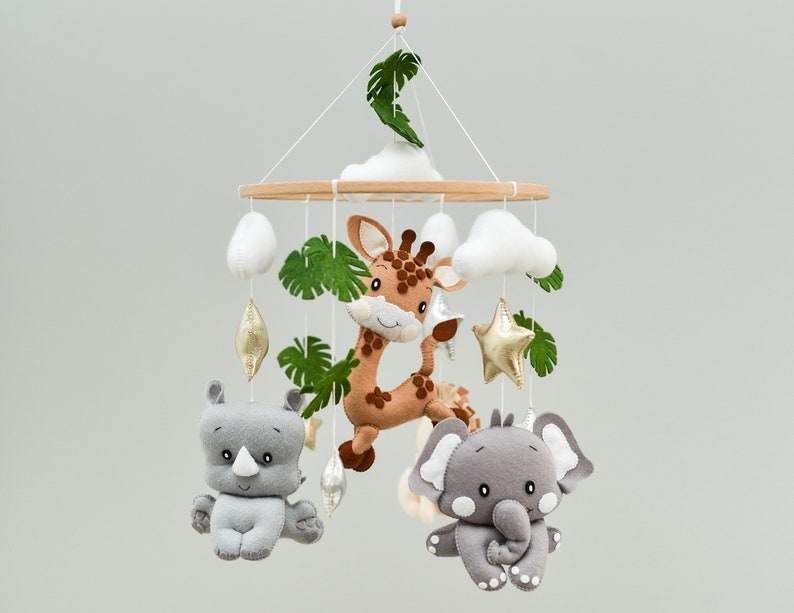 Baby mobile Safari Giraffe Lion nursery mobile Safari hanging crib mobile Monstera greenery Jungle animals mobile image 8