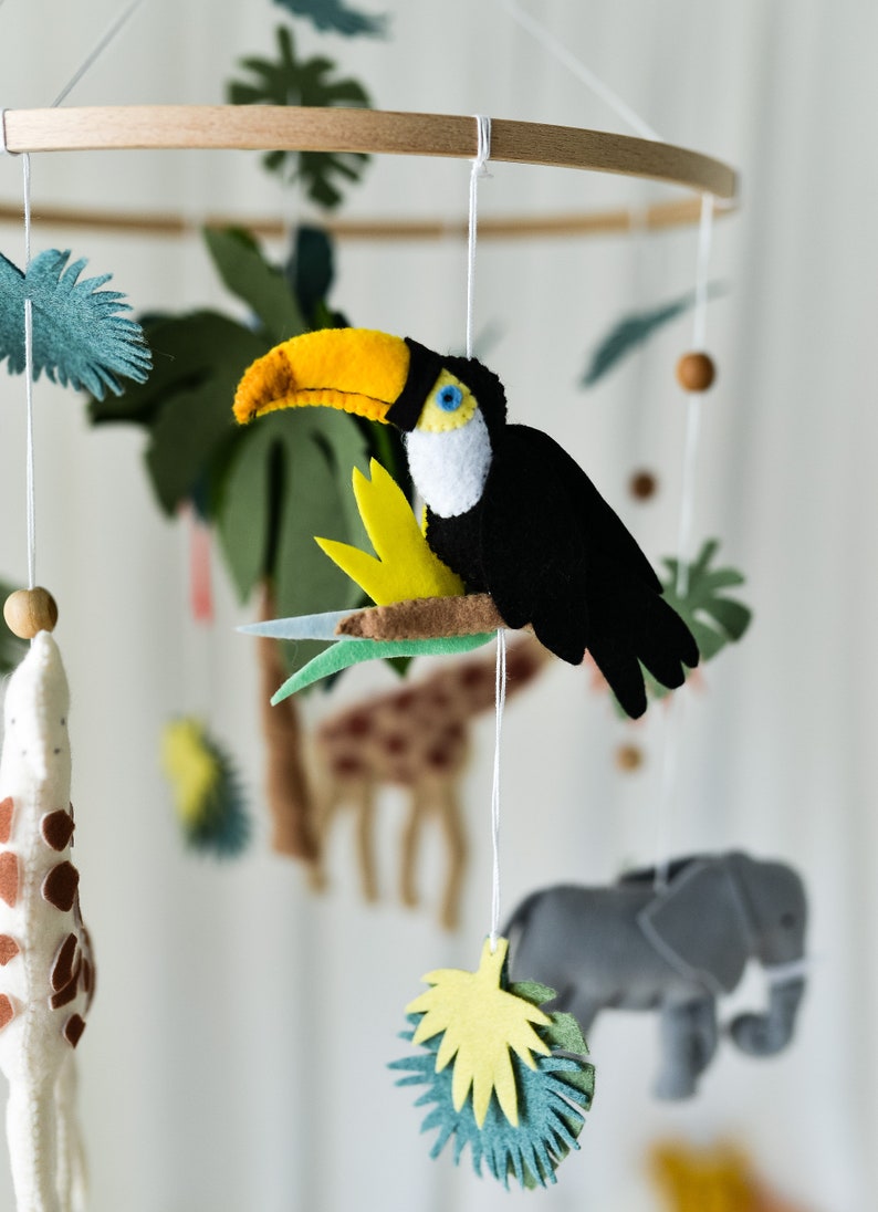 Safari nursery decor Jungle baby mobile Safari animal nursery decor Africa safari giraffe zebra Toucan exotic crib mobile image 3