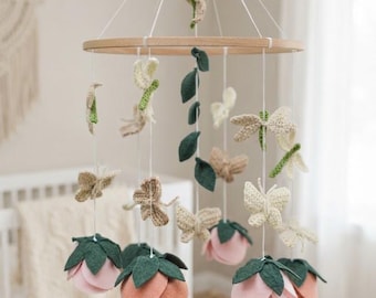 Butterfly Baby Mobile, Dragonfly Crib Mobile, Floral Nursery Decor, Crochet Butterfly Mobile, Baby Girl Shower Gift, Botanical Mobile