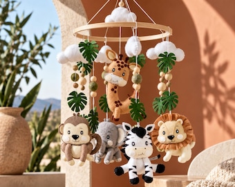 African Savanna Baby Mobile, Safari Baby Shower Gift, Handmade Animal Crib Hanging, Jungle Crib Accessories, Wild Animals Baby Room Decor