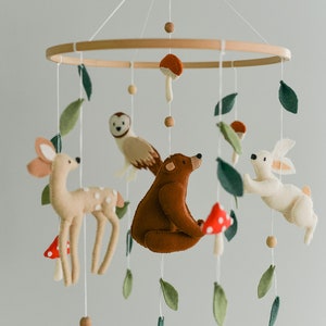 Mobile woodland Crib baby mobile neutral Fairytale woodland boho nursery mobile Mushroom mobile image 8