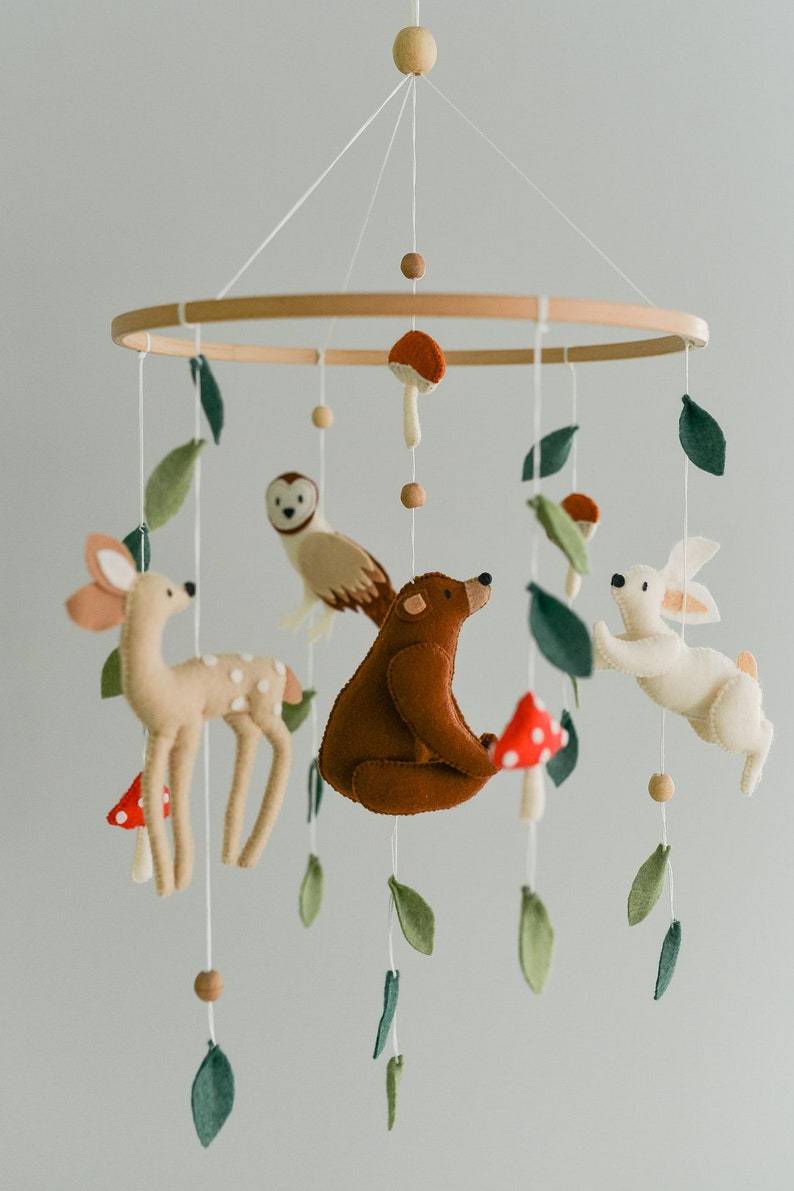 Mobile woodland Crib baby mobile neutral Fairytale woodland boho nursery mobile Mushroom mobile image 8