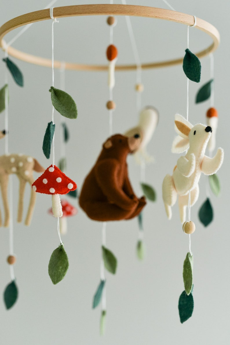 Mobile woodland Crib baby mobile neutral Fairytale woodland boho nursery mobile Mushroom mobile image 6